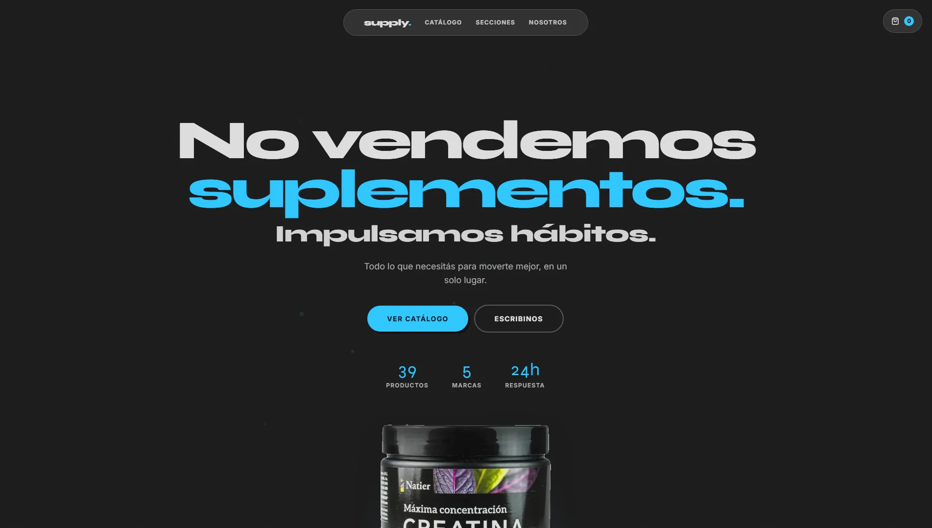 Captura del sitio de Supply, proyecto desarrollado por CGSolutions