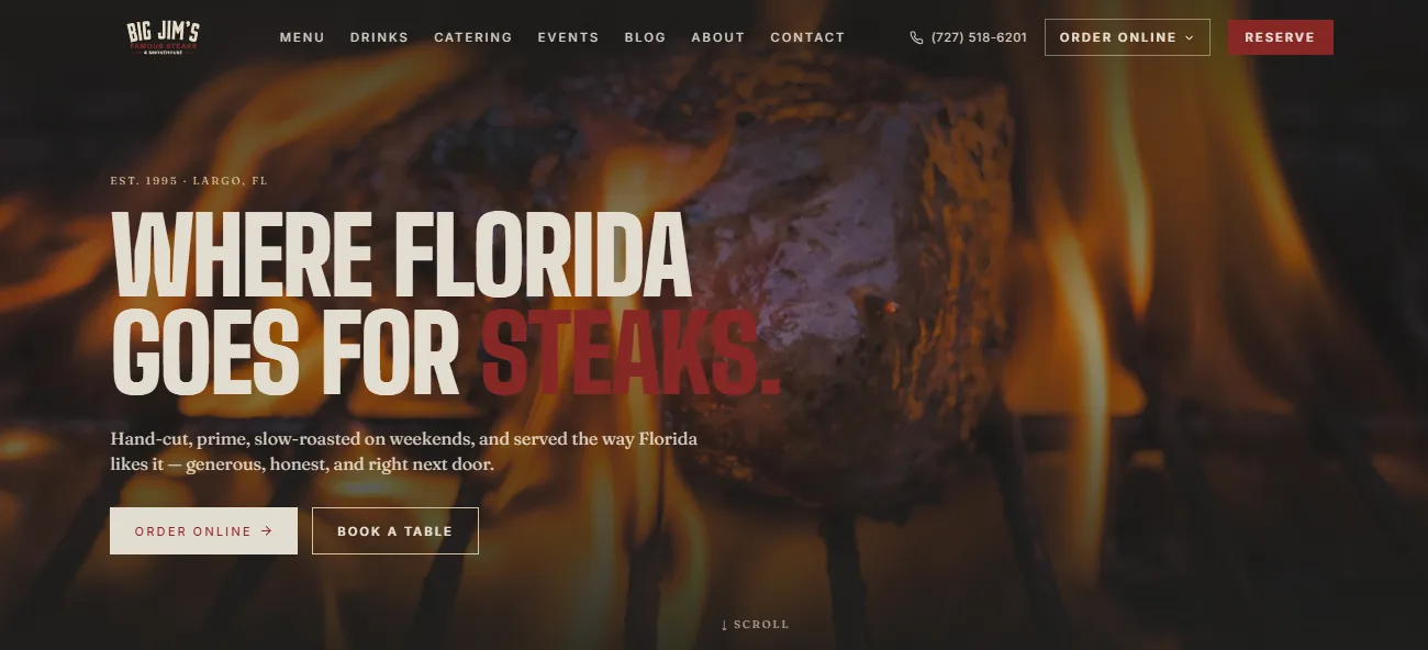 Captura del sitio de Big Jim's Famous Steaks, proyecto desarrollado por CGSolutions