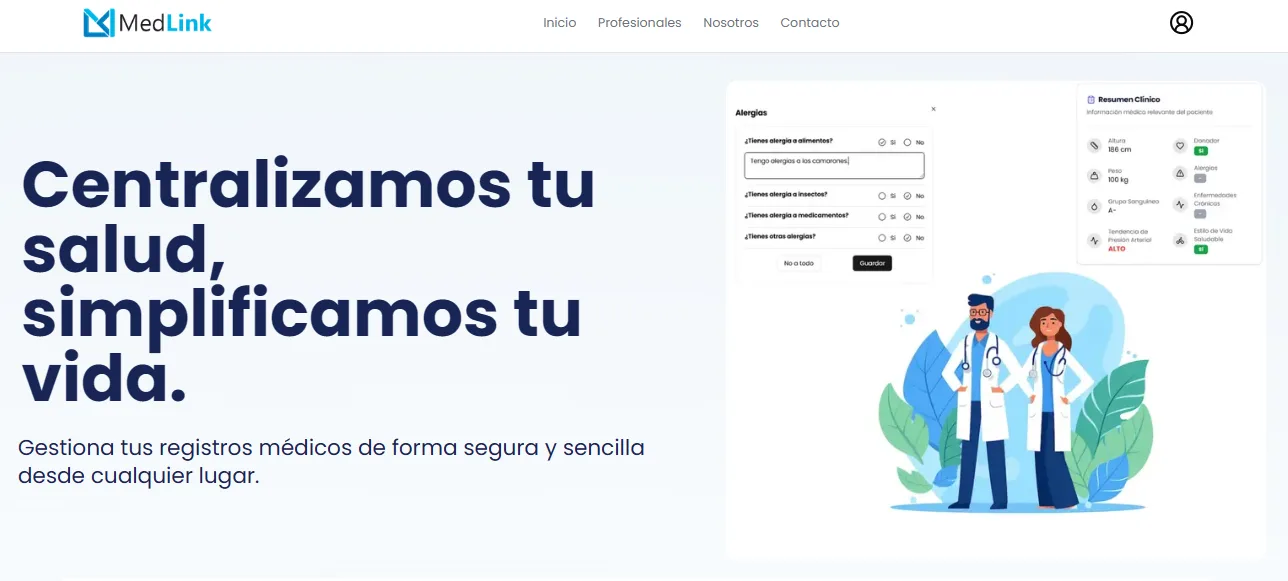 Captura del sitio de MedLink, proyecto desarrollado por CGSolutions