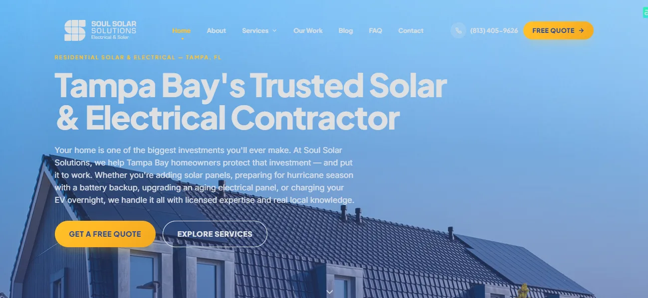 Captura del sitio de Soul Solar, proyecto desarrollado por CGSolutions